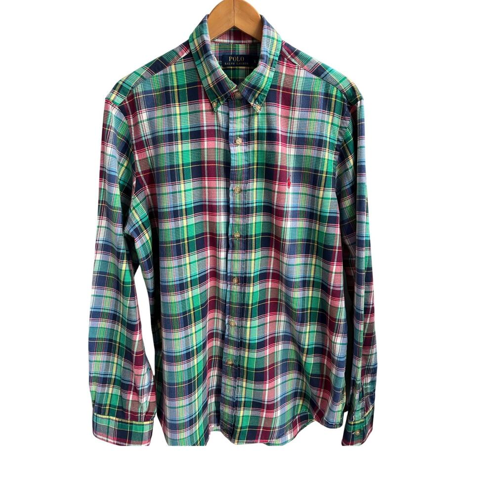 Polo Ralph Lauren Button Down Preppy Green Blue Red Plaid Shirt Size Large